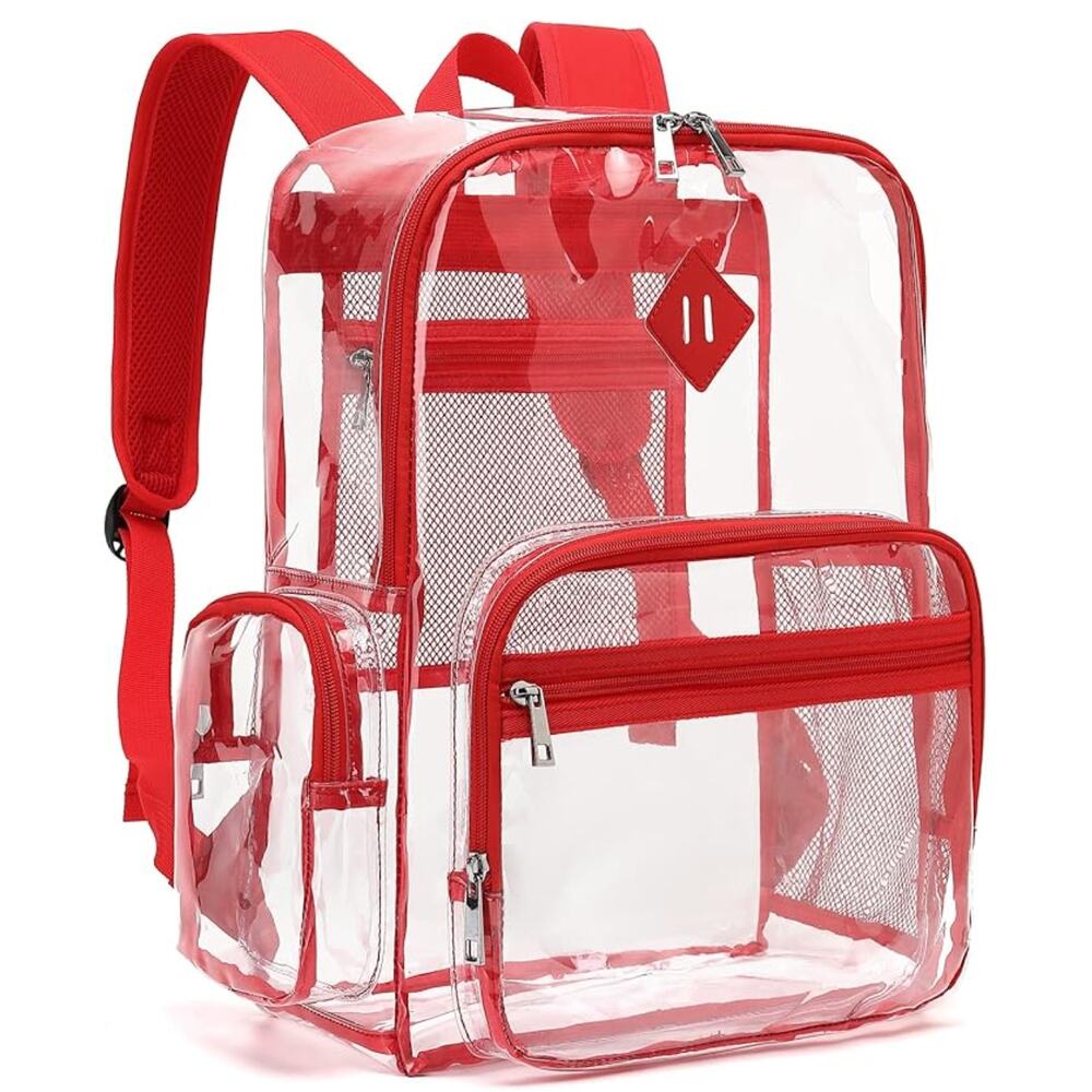 Heavy Duty Clear Backpack, PVC Transparent Backpack, Stadium Bag- Red